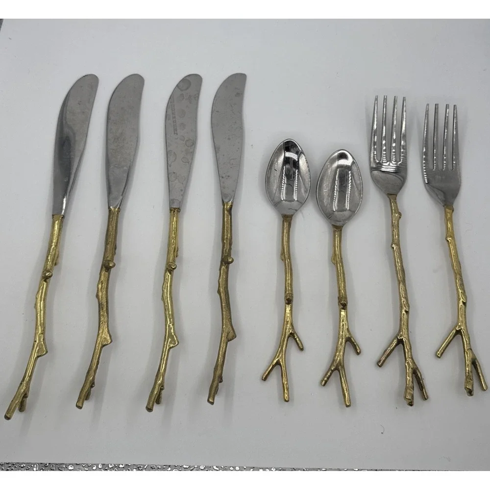 Pier 1 Imports flatware branch/twig-style gold handles stainless steel .